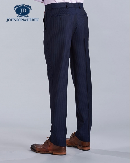 深蓝色羊毛条纹西装二件套