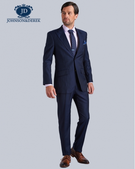 深蓝色羊毛条纹西装二件套