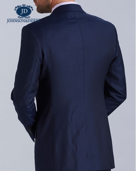 深蓝色羊毛条纹西装二件套