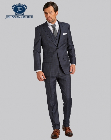 灰色格子羊毛商务正装西装三件套定制