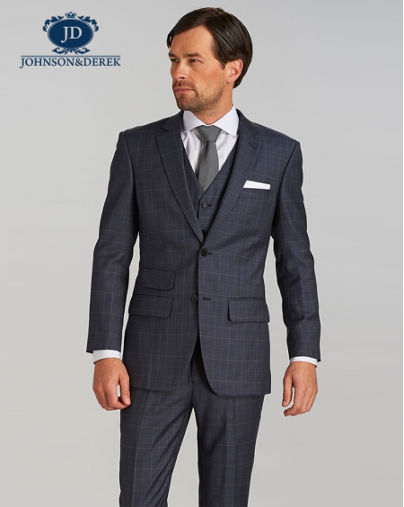 灰色格子羊毛商务正装西装三件套定制