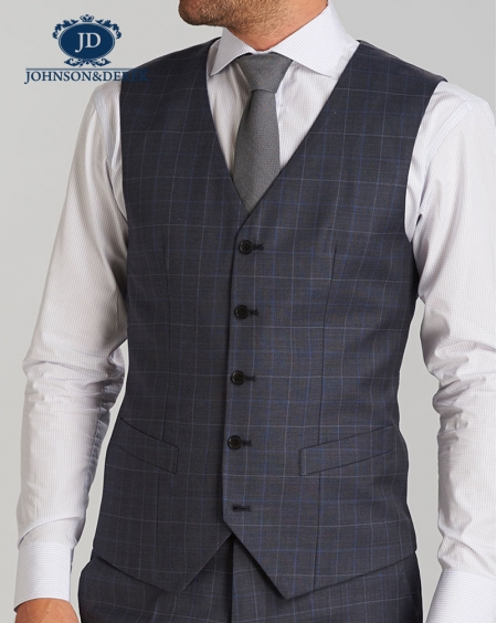 灰色格子羊毛商务正装西装三件套定制