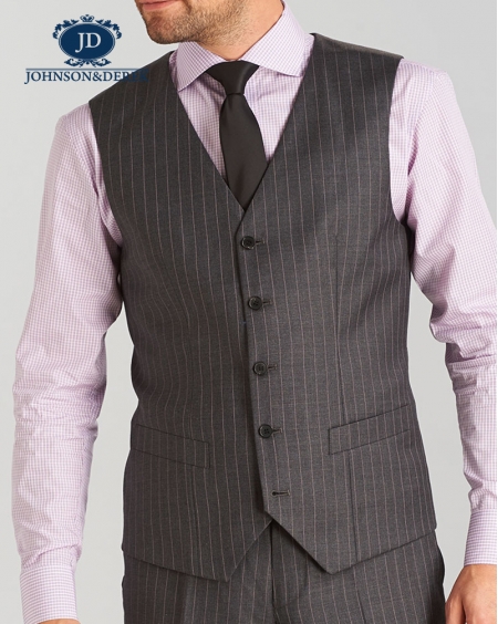 深咖啡色条纹商务休闲西装三件套定制