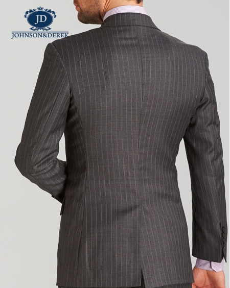 深咖啡色条纹商务休闲西装三件套定制