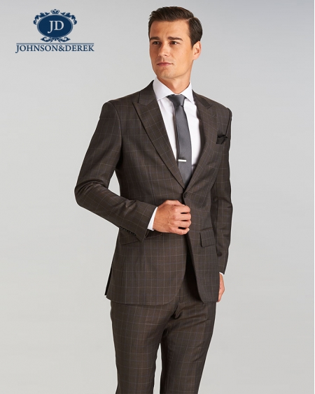 褐色羊毛商务正装西装二件套定制