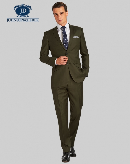 深军绿色商务正装西装二件套装