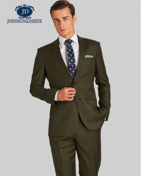 深军绿色商务正装西装二件套装