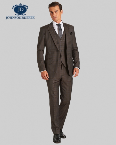 羊毛格子西装三件套定制