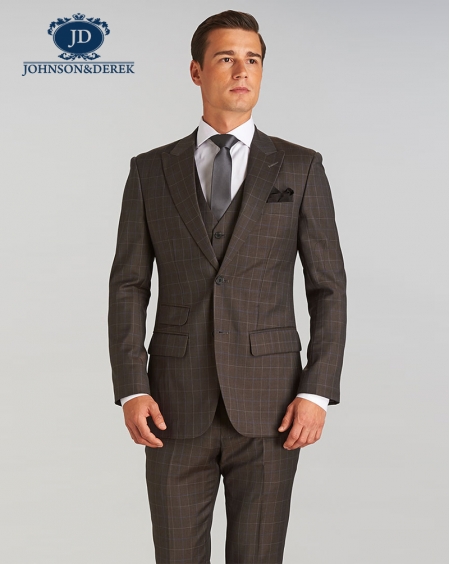 羊毛格子西装三件套定制