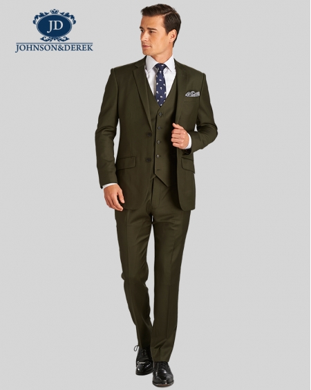 深军绿色商务正装西装三件套装
