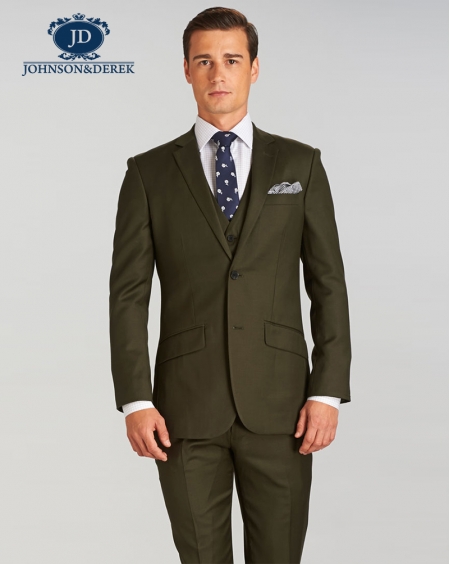 深军绿色商务正装西装三件套装
