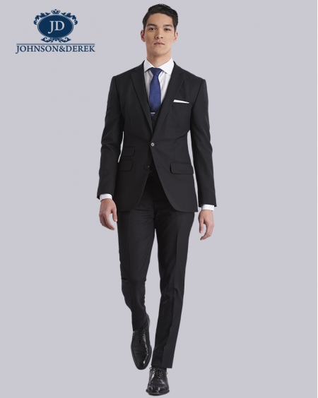 黑色机理商务正装西装套装定制