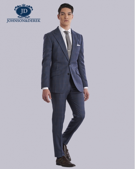 深蓝格子休闲时尚西装套装定制