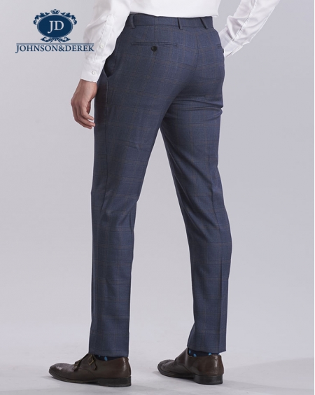 深蓝格子休闲时尚西装套装定制