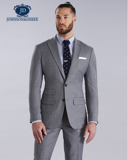 灰色休闲时尚商务羊毛西装套装定制