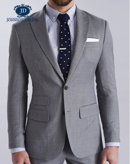 灰色休闲时尚商务羊毛西装套装定制