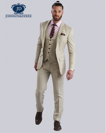 牙黄色休闲时尚全羊毛西装套装定制