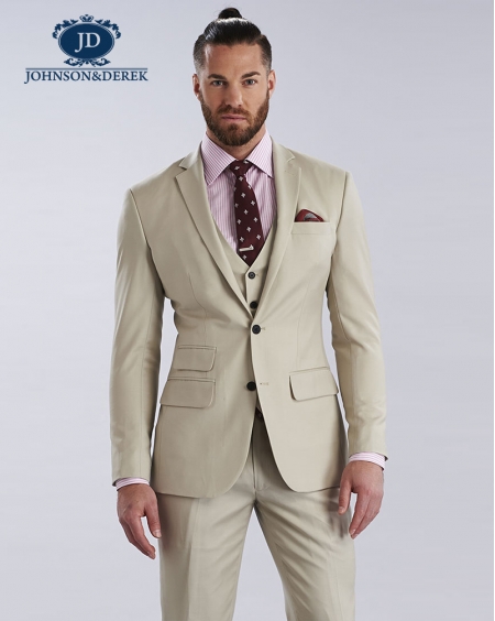 牙黄色休闲时尚全羊毛西装套装定制