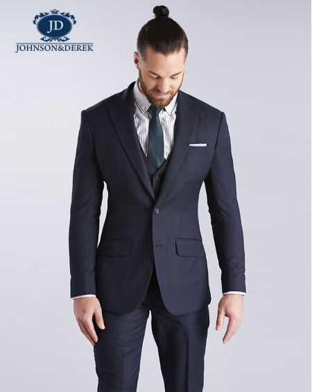 藏蓝色休闲时尚羊毛西装套装定制