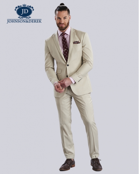 牙黄色商务正装全羊毛西装套装定制