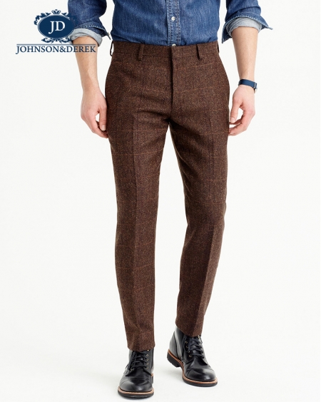 JD高级定制100%羊毛褐色格子西装套