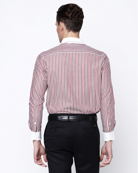 JD高级私人定制长袖经典商务红白条纹衬衫