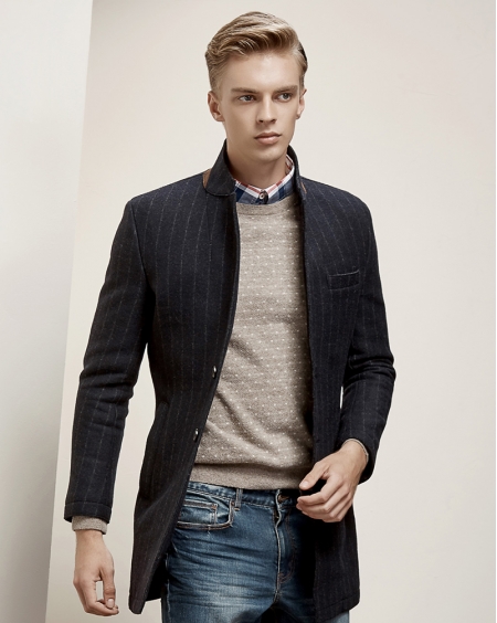 JD高级定制新款男装单排扣毛呢大衣羊毛外套