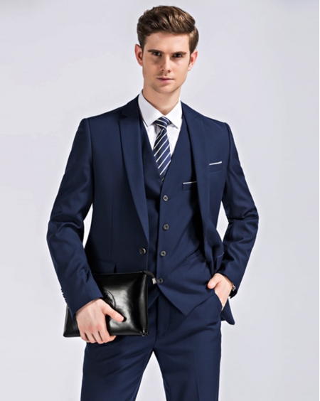 JD高级定制宝蓝色西服套装伴郎结婚礼服