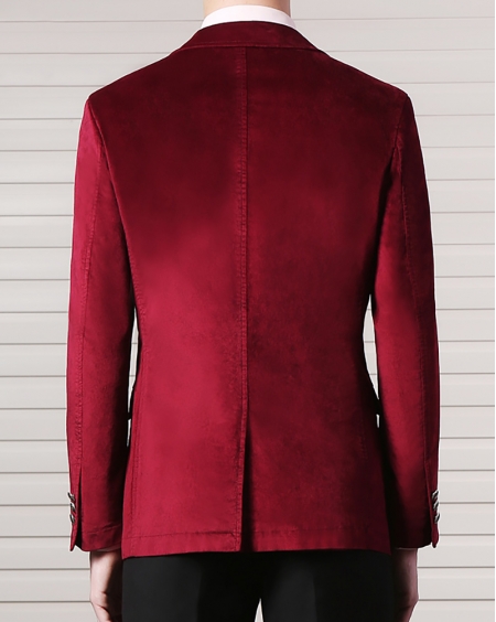 定制红丝绒西服外套酒红色结婚礼服休闲晚宴西装