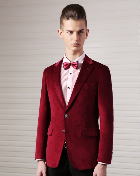定制红丝绒西服外套酒红色结婚礼服休闲晚宴西装