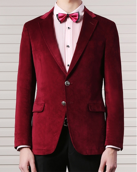 定制红丝绒西服外套酒红色结婚礼服休闲晚宴西装